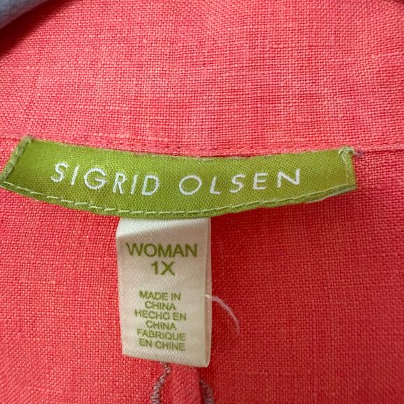 Sigrid Olsen Women's100%Linen Orange Embroidered Beaded Long Sleeve Top 1X - Picture 8 of 16